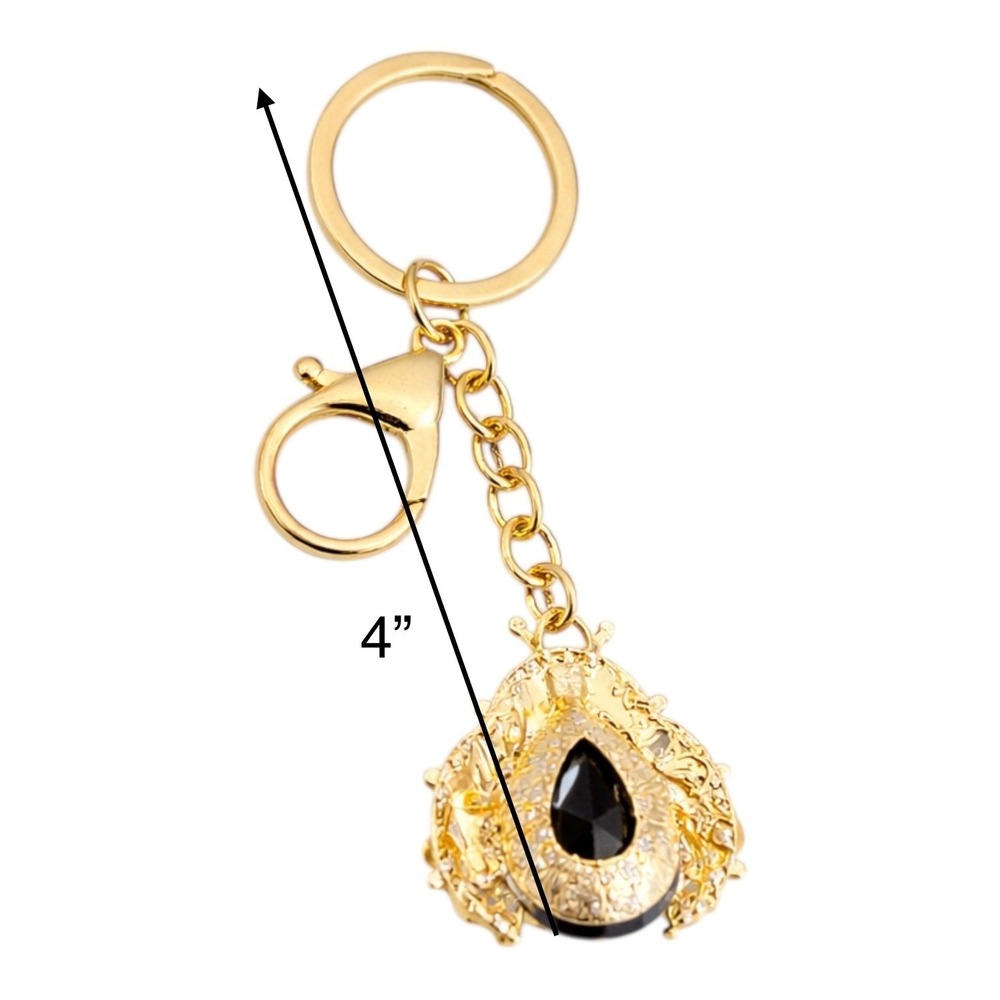 Key Chain Gold Red Black Ladybug Charm Rhinestone Crystal Metal 4" - Picture 3 of 3